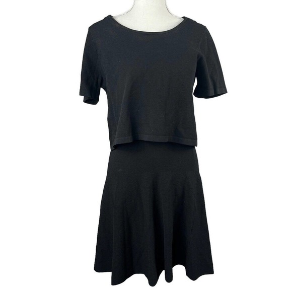 Sandro Paris Black Short Sleeve Dress Size 3 40 US 8 Overlay Stretchy - Picture 1 of 14